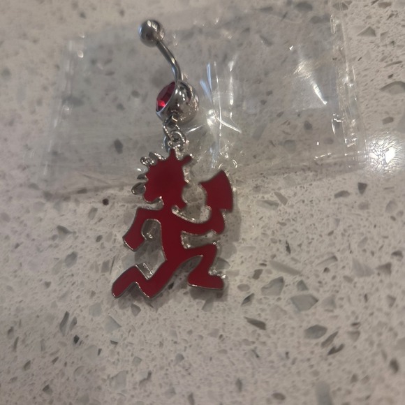 Jewelry - Dark Red Hatchetman Belly Button Ring With Red Gem Sparkle Icp Juggalo